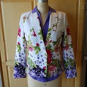 Floral border print cotton blazer